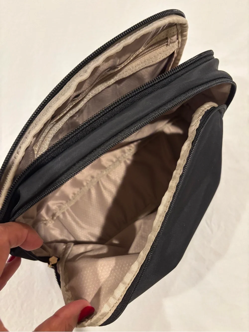 Tumi Black Cosmetic Pouch with Gold Accent